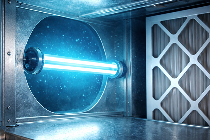 UV light air purification system installed inside HVAC duct